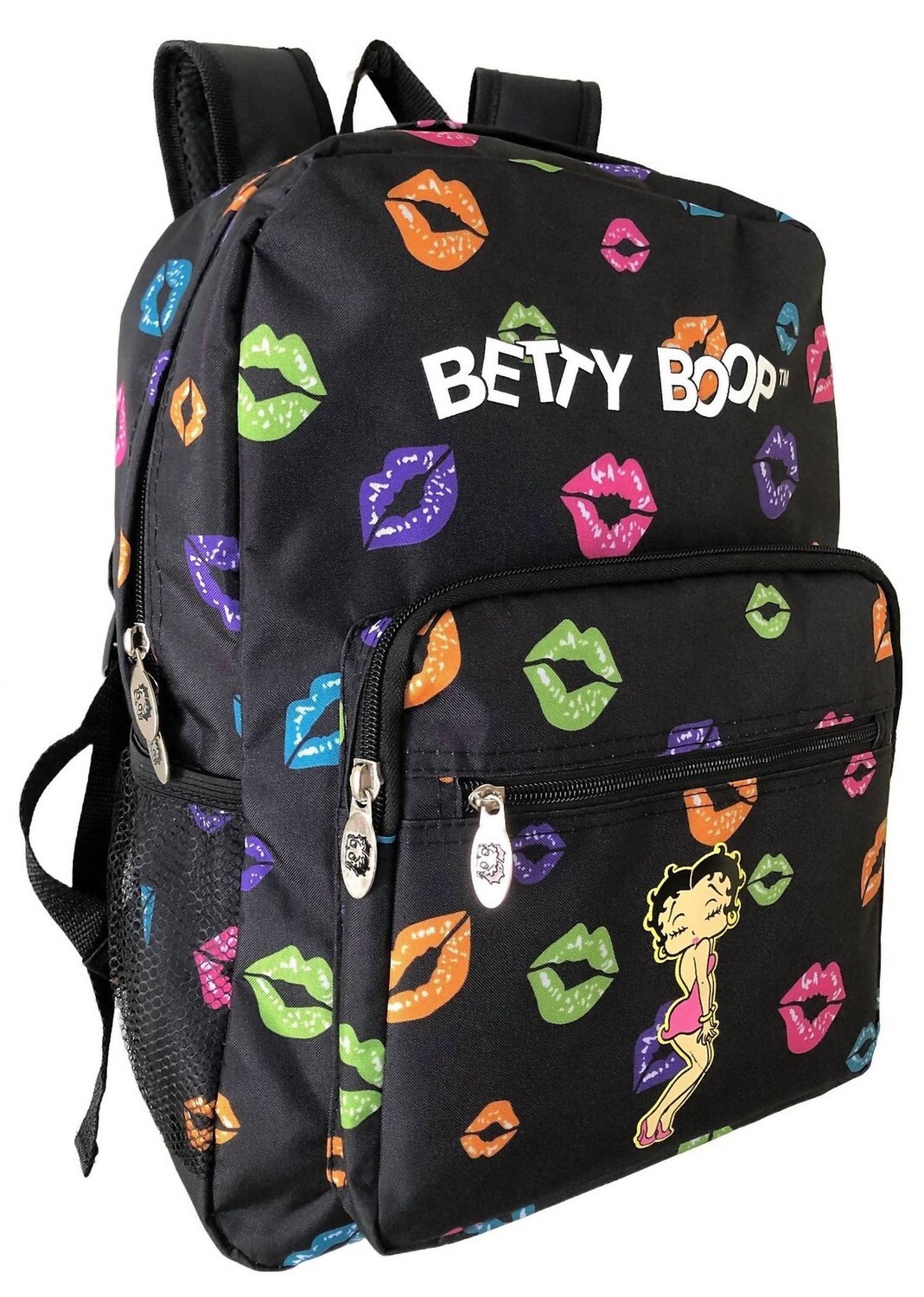 

Черный женский большой рюкзак из микрофибры с губами Betty Boop