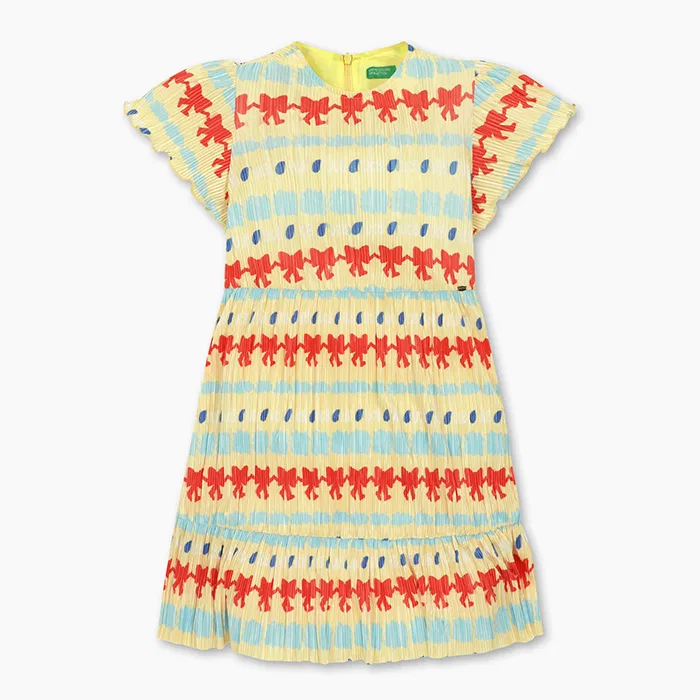 Детское плиссированное платье жёлтое от Benetton Kids
