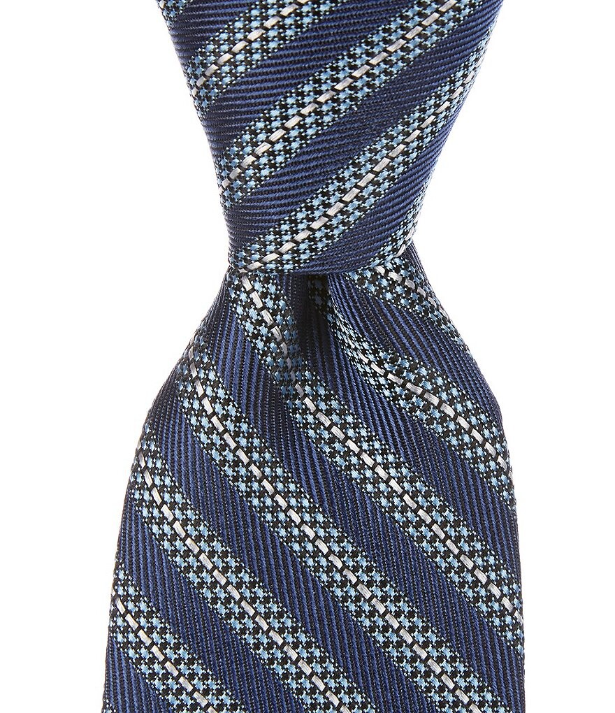 

Cremieux Linked Stripe 3Тканый шелковый галстук, синий