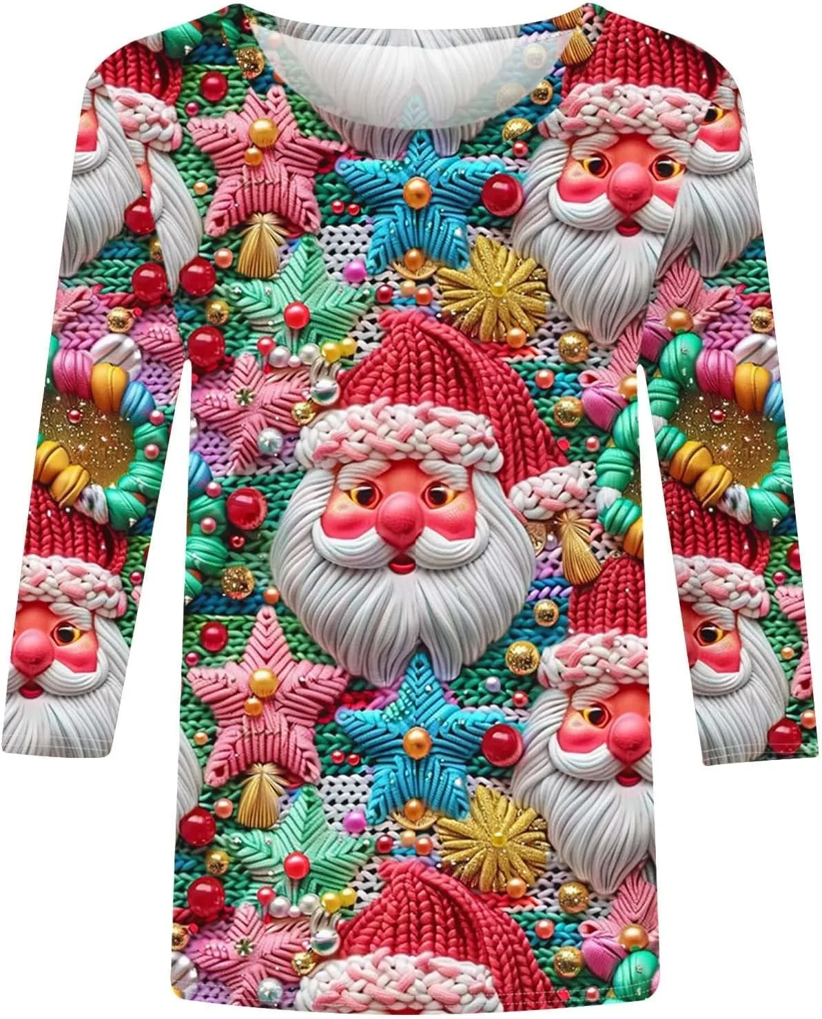 Свитшот Ugly Christmas для женщин с принтом елки и Санта Клауса, 3/4 рукава — фото 3