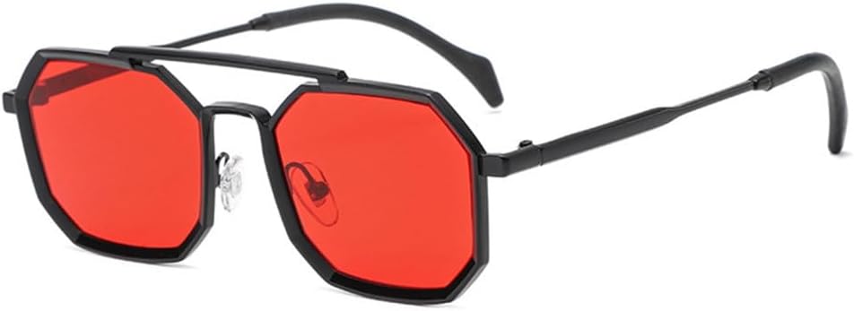 

Ретро солнцезащитные очки с двойными перемычками, многоугольной и квадратной оправой, для женщин, модные, с металлическим оправой, зеркальные, с защитой от УФ-излучения UV400, для мужчин generic, Black Red