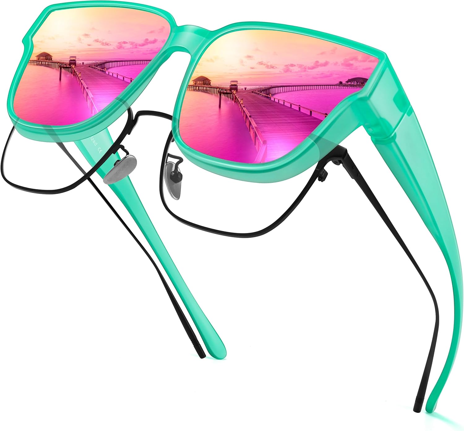 

Поляризованные солнцезащитные очки URUMQI, надеваемые поверх обычных очков, для женщин, защита UV400, модные квадратные солнцезащитные очки для женщин и мужчин, A12 Matte Green Frame/Purple Mirrored Lens