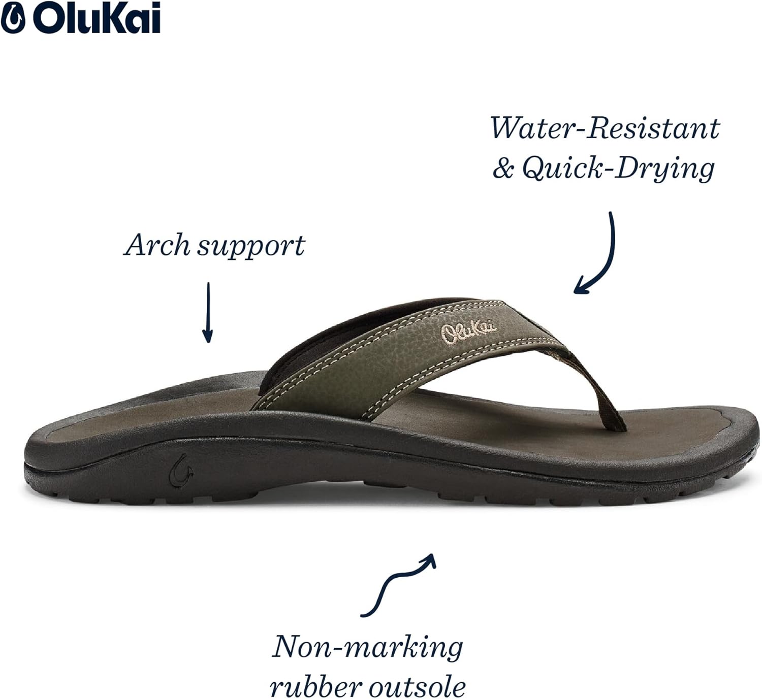 Мужские пляжные сандалии OLUKAI Ohana, водонепроницаемые шлепанцы, поддержка свода стопы и комфортная посадка, легкие и прочные, улучшенное сцепление и устойчивость, Kona/Kona — фото 4