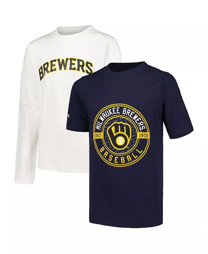 

Big Boys Navy, White Milwaukee Brewers футболка Combo Set Stitches
