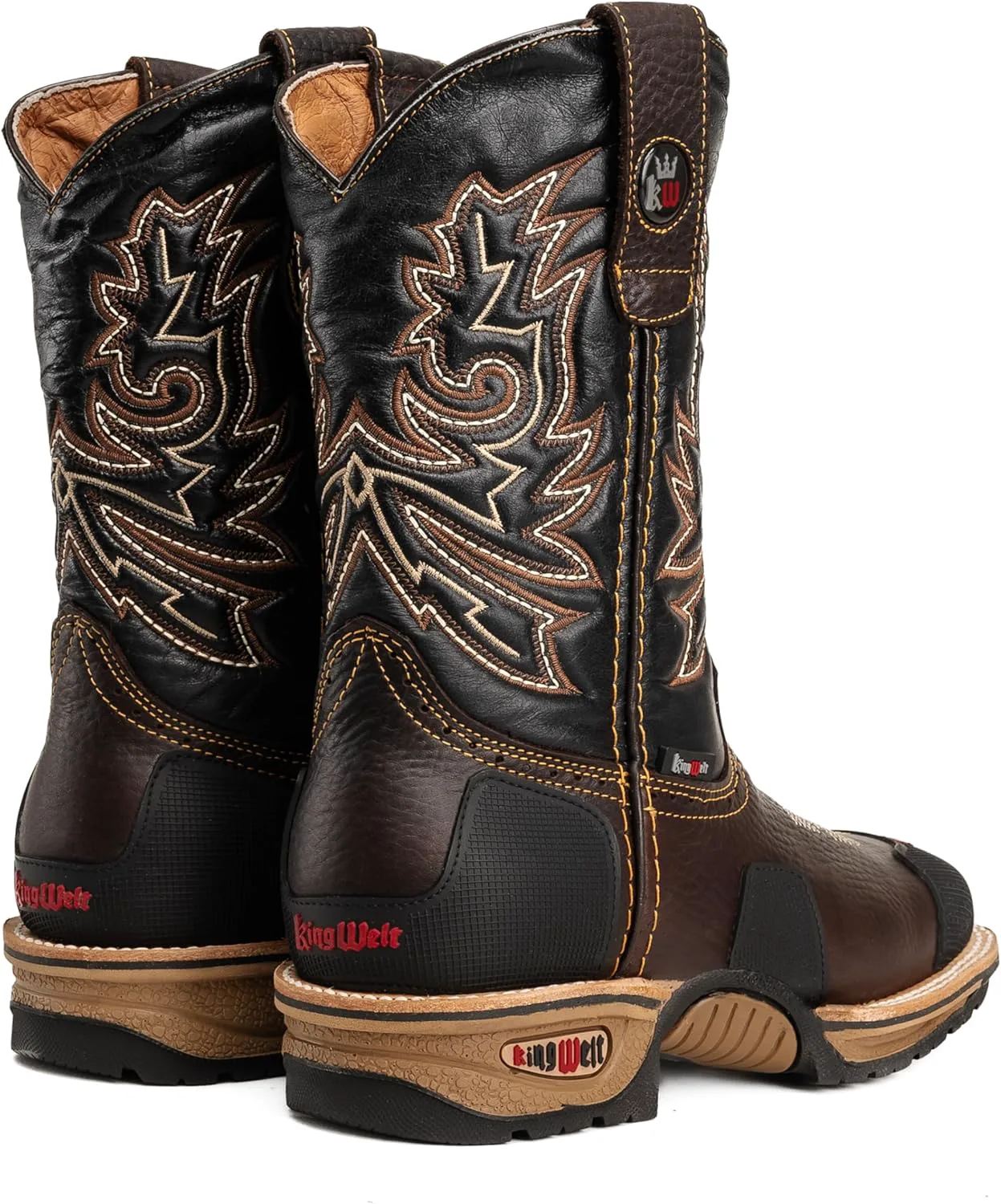 Мужские кожаные вестерн-ботинки King Welt KW4020 Buffalo 10" с усиленным резиновым носком, мягким носком, квадратным носком, противоскользящие, коричневый — фото 4