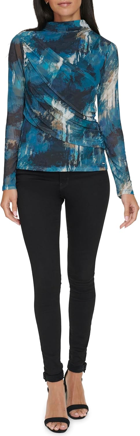 

Женский топ Calvin Klein с воротником-стойкой и длинными рукавами, Malachite Multi