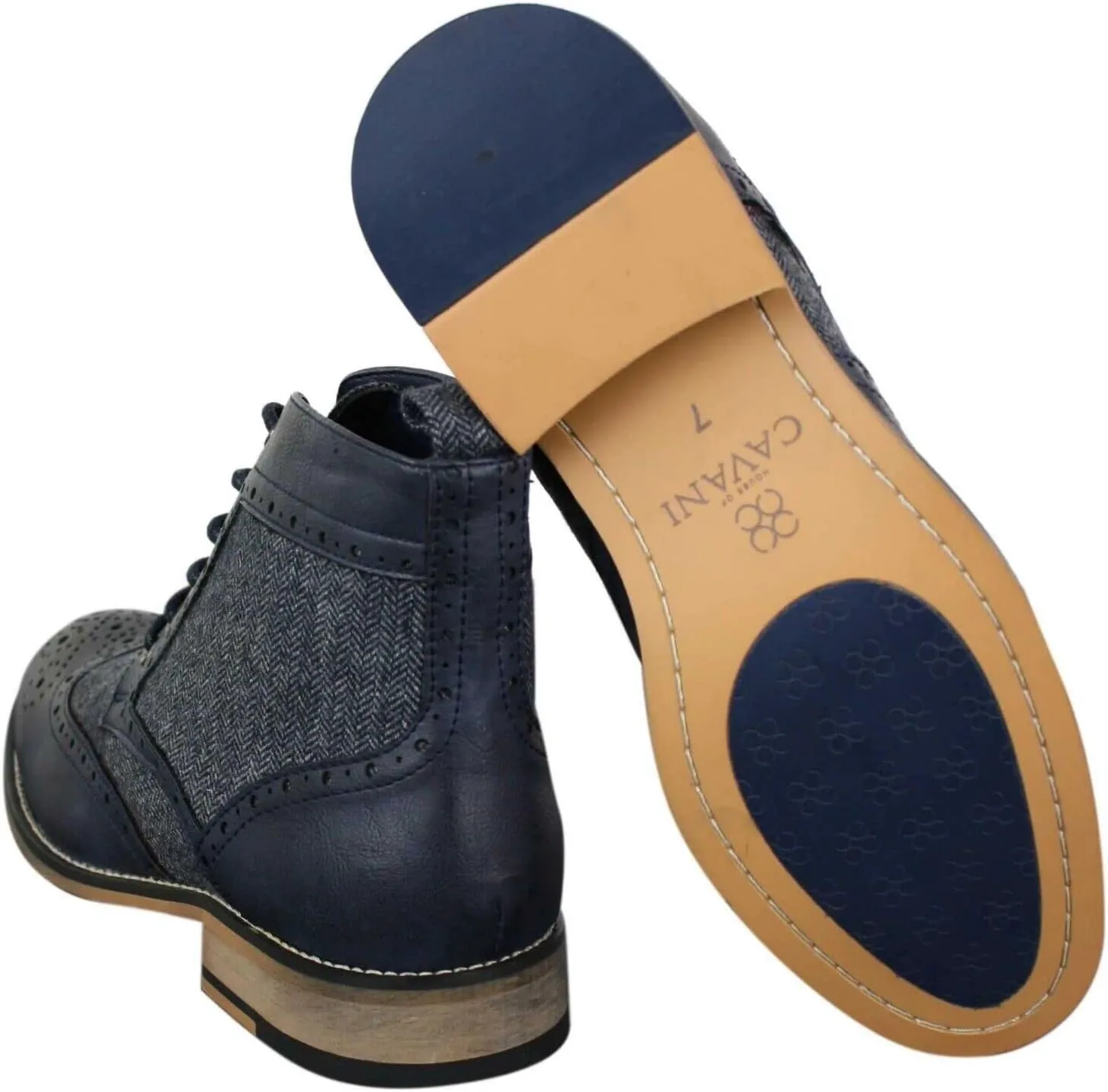 

Мужские коричневые кожаные твидовые ретро-классические оксфорды с шнуровкой, винтажные ботинки до щиколотки Cavani, темно-синий