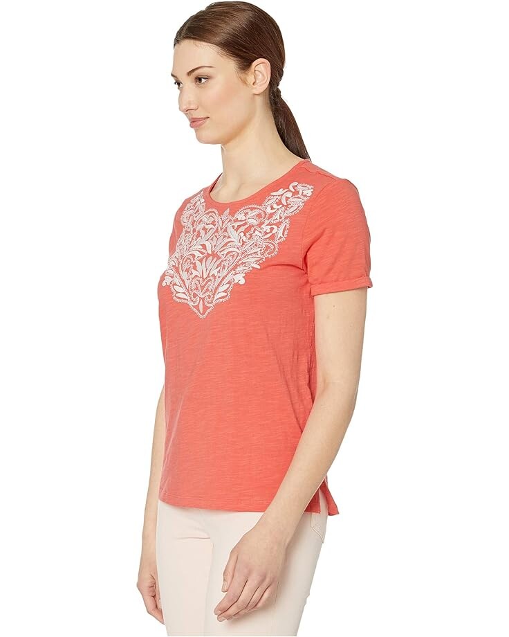 

Топ Tribal Short Sleeve Embroidered Top, цвет Deep Coral