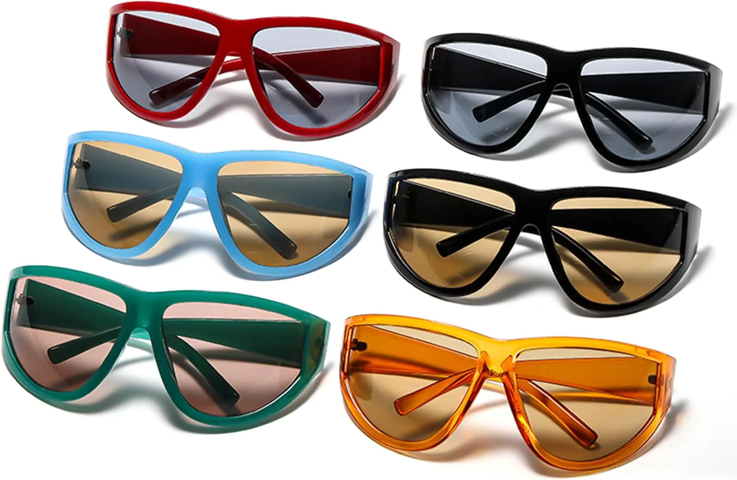 

bullabulling Модные солнцезащитные очки в стиле 90-х и Y2K, большие спортивные солнцезащитные очки с защитой от УФ-излучения UV400, крупная оправа, Red/Gray