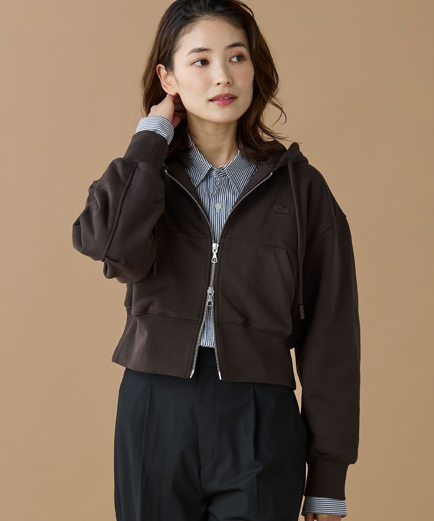 Толстовка LACOSTE на молнии, Dark Brown — фото 2