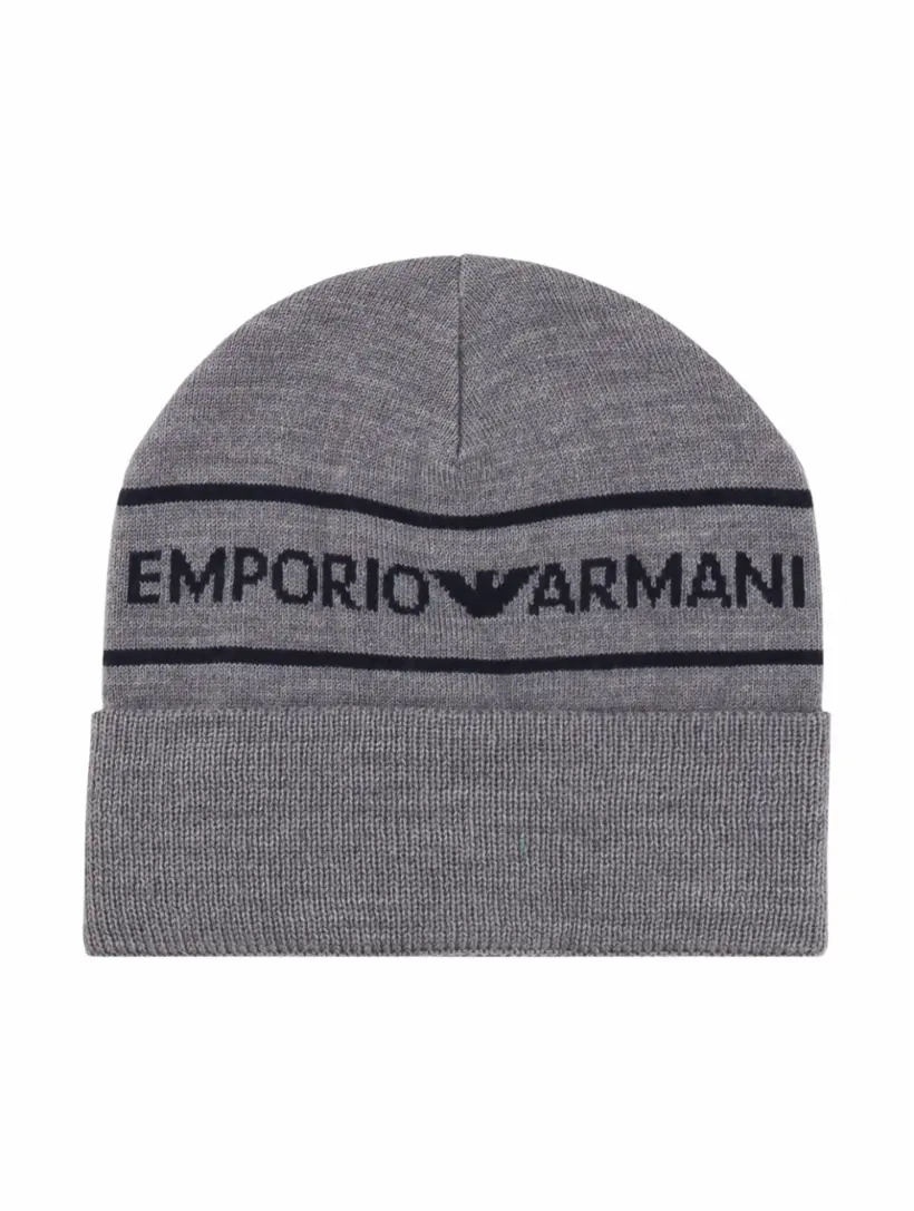 

Вязаная шапка с принтом EMPORIO ARMANI, серый