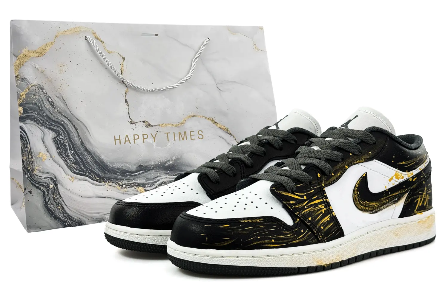

Jordan Air 1 устойчивые к истиранию низкие детские баскетбольные кроссовки Black Gold для подростков