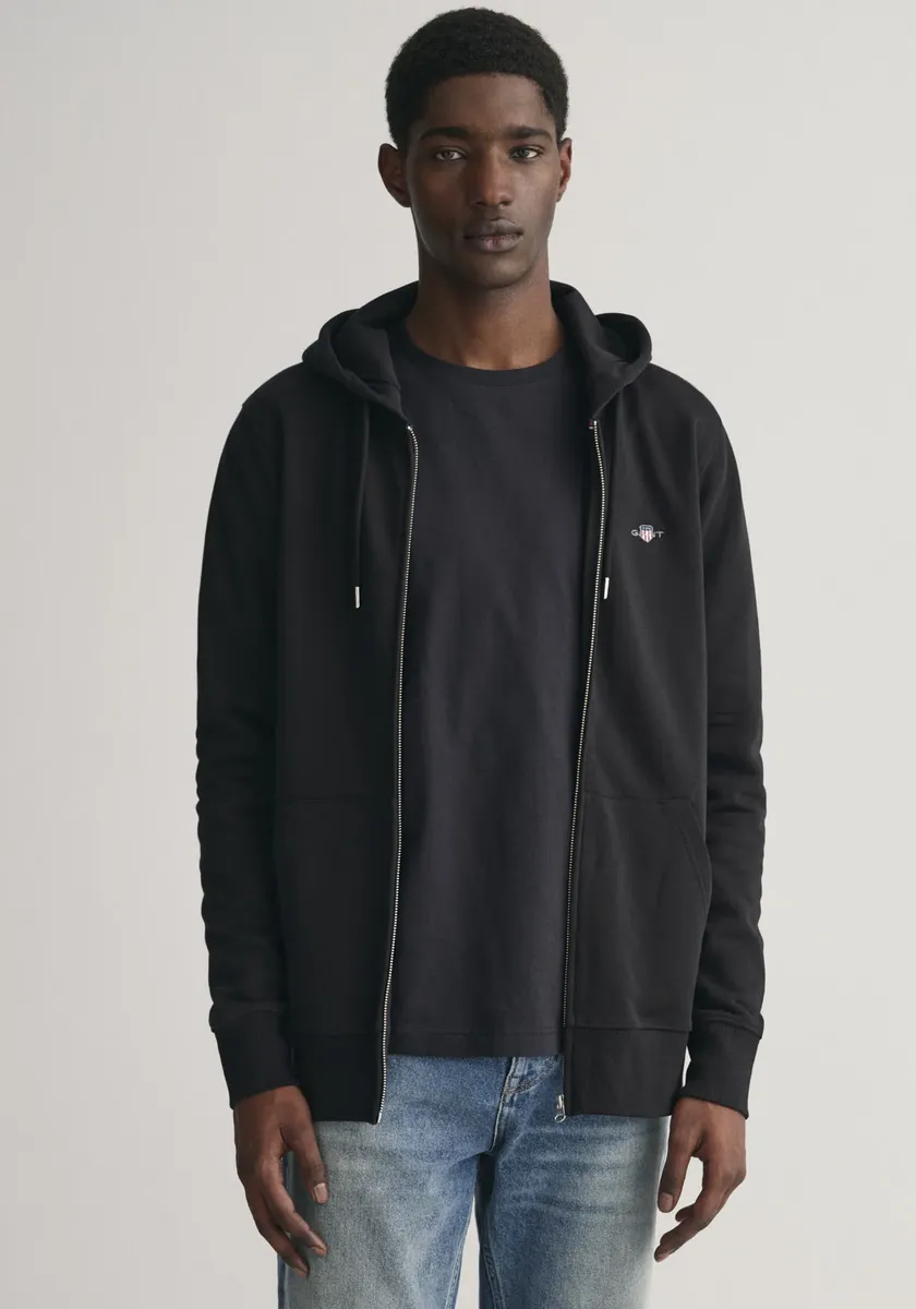 

Толстовка Gant с капюшоном "REG SHIELD FULL ZIP HOODIE", с вышитым логотипом на груди, черный