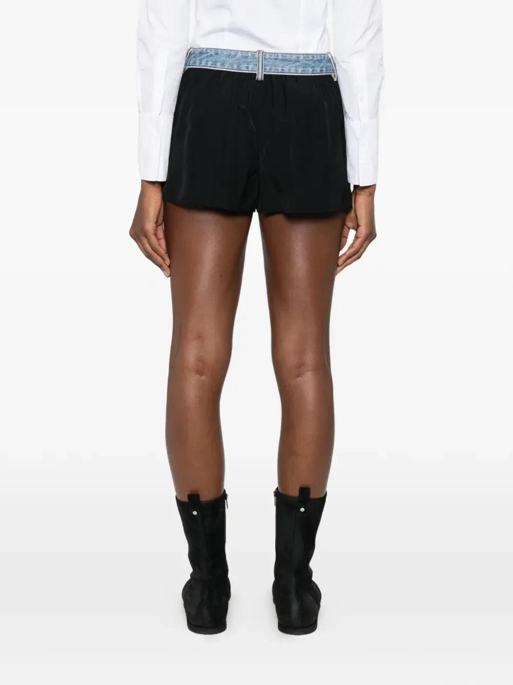 Плиссированные шорты с поясом из денима Alexander Wang, черный — фото 4