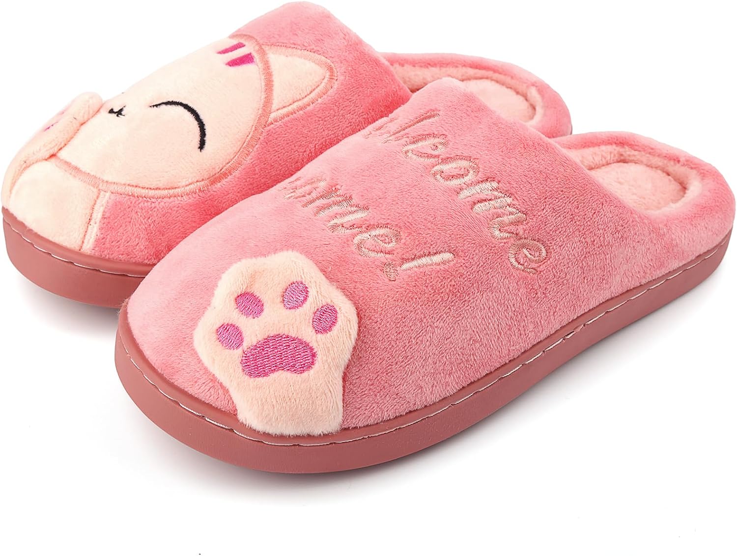 

Женские и мужские тапочки FJWYSANGU с памятью формы, мягкие и теплые, на слипоне, милые тапочки с животными для дома, мягкая плюшевая обувь для дома, для улицы и дома, Cat Rose
