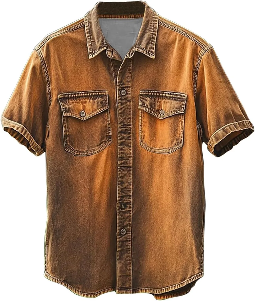 

Мужская западная рубашка с коротким рукавом на пуговицах, деним, с двумя карманами на кнопках