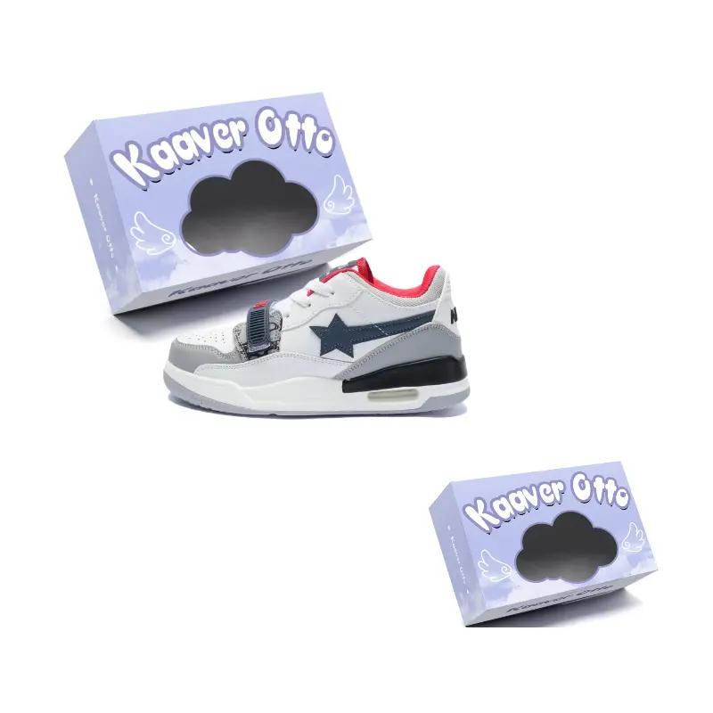 

KAAVER OTTO Износостойкие и легкие мид-топ скейтбордские кроссовки унисекс коробка - белый серый синий, цвет White Gray Blue