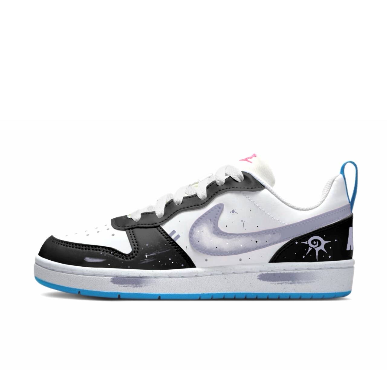 

Nike Court Borough синтетическая кожа нескользящие устойчивые к истиранию низкие детские скейтбординг кроссовки Black Purple