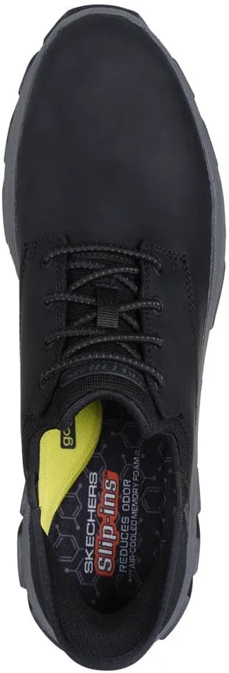 Мужские слипоны Skechers USA Respected - Garrett из кожи с круглым носком и шнуровкой на резинке, черный — фото 3