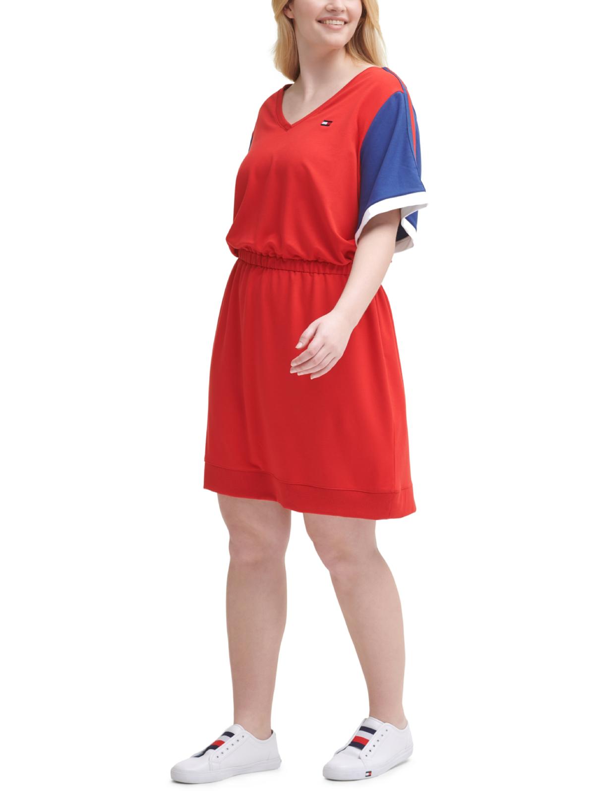 

Плюс Женское Короткое Платье-Футболка Цветные Блоки Tommy Hilfiger Sport, цвет scarlet