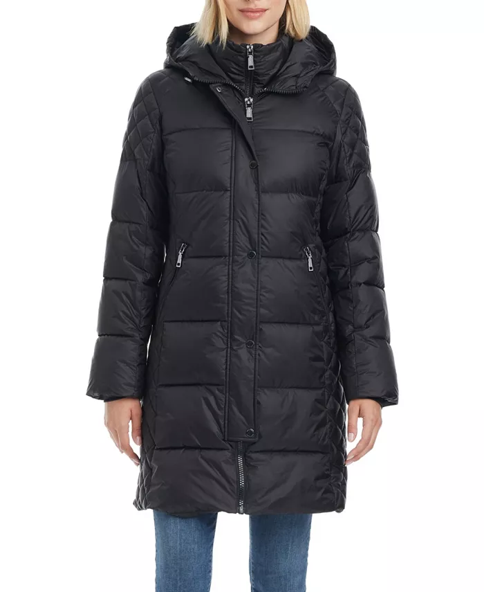 

Женское приталенное стеганое пальто Cire средней длины Vince Camuto, черный