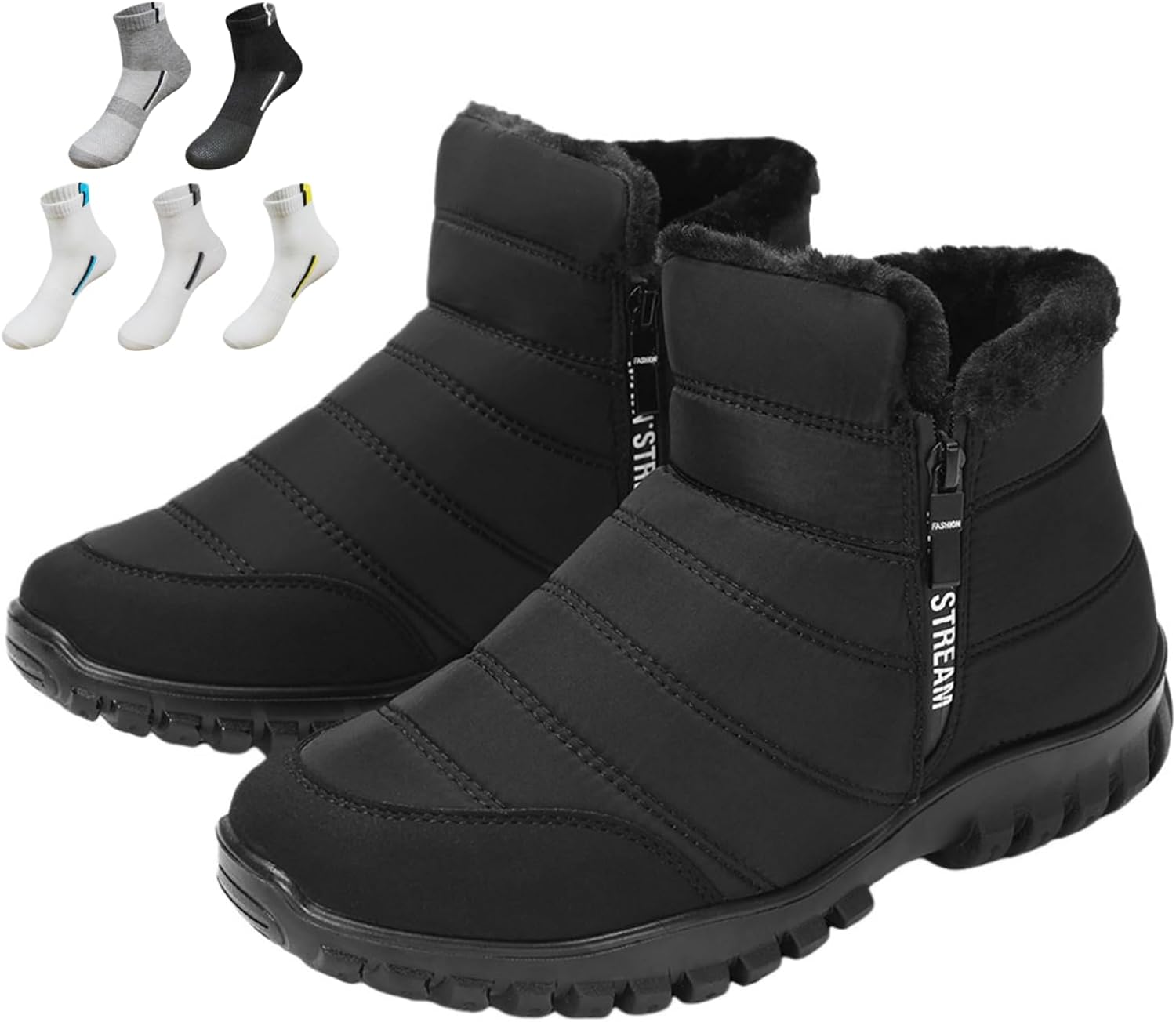 

Мужские зимние ботинки, водонепроницаемые, утепленные хлопком, на молнии, ботинки для снега до щиколотки, теплые с мягким толстым мехом, водонепроницаемые снежные ботинки Generic, черный