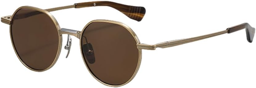 

Солнцезащитные очки в стиле ретро из чистого титана, круглые, поляризованные, для мужчин и женщин, с защитой от УФ-излучения UV400, ультралегкие, винтажные HDUBFY, Gold-brown