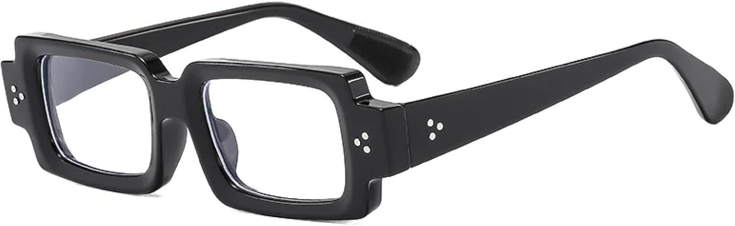 

Ретро-солнцезащитные очки маленького прямоугольного размера для женщин с заклепками, защита от УФ-излучения UV400, модные очки для мужчин с прозрачными линзами в оправе HHZZYVY, Black Clear