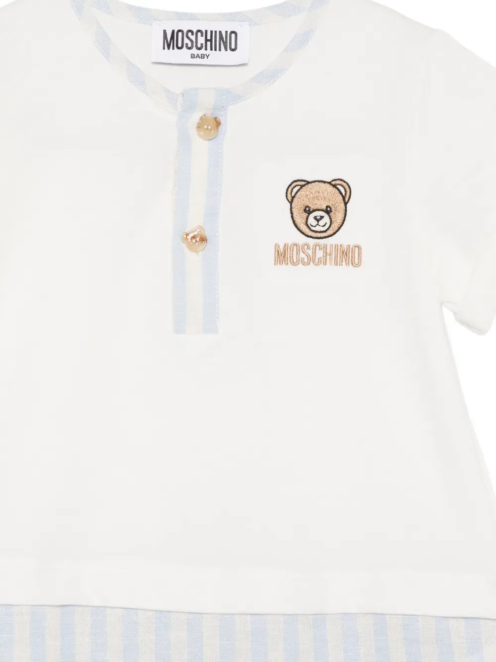 Комбинезон с короткими рукавами и вышивкой в виде медведя Moschino Kids, белый — фото 3