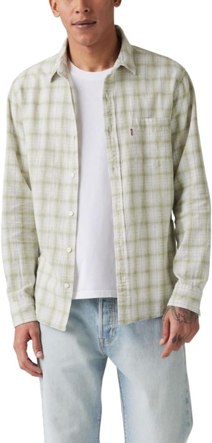 

Мужская классическая рубашка Levi's с одним карманом и длинным рукавом на пуговицах, Leon Plaid Bright White