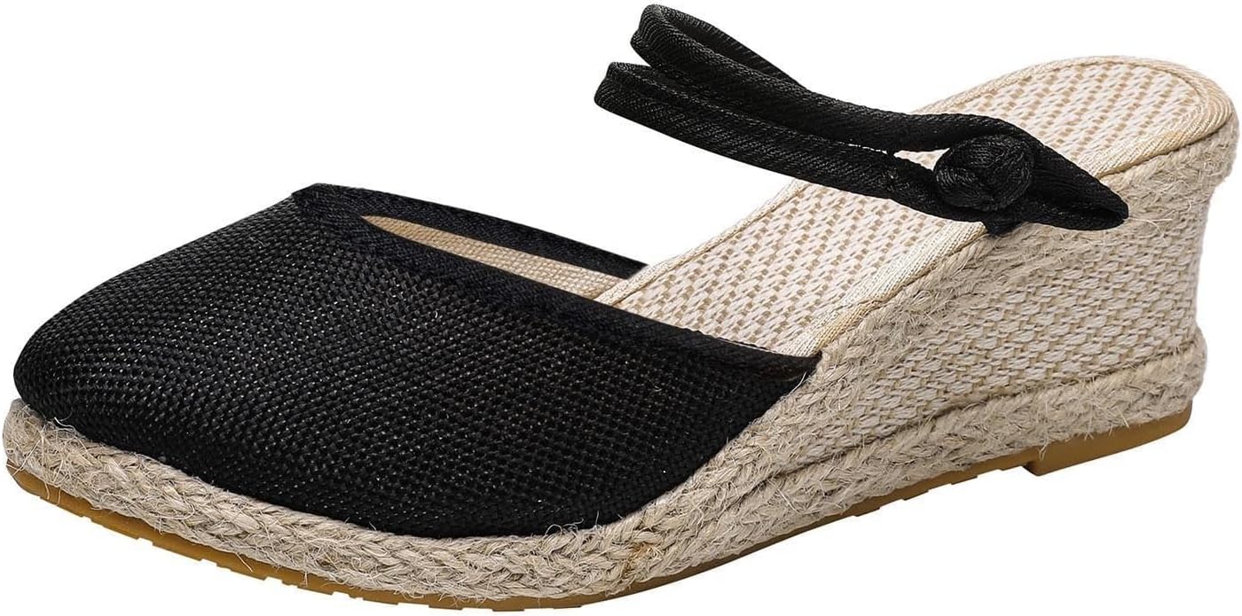 

Женские босоножки с закрытым носком, элегантные, на низком каблуке, на платформе эспадрильи, летние пляжные сандалии, дышащие с поддержкой свода стопы Generic, черный