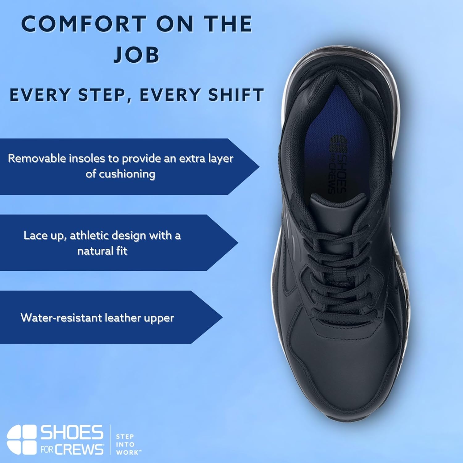 Мужские кроссовки Shoes for Crews с противоскользящей подошвой - комфортная, нескользящая обувь для работы - идеальны для сферы общественного питания, здравоохранения, гостиничного бизнеса, розничной торговли - Geo, черный — фото 4