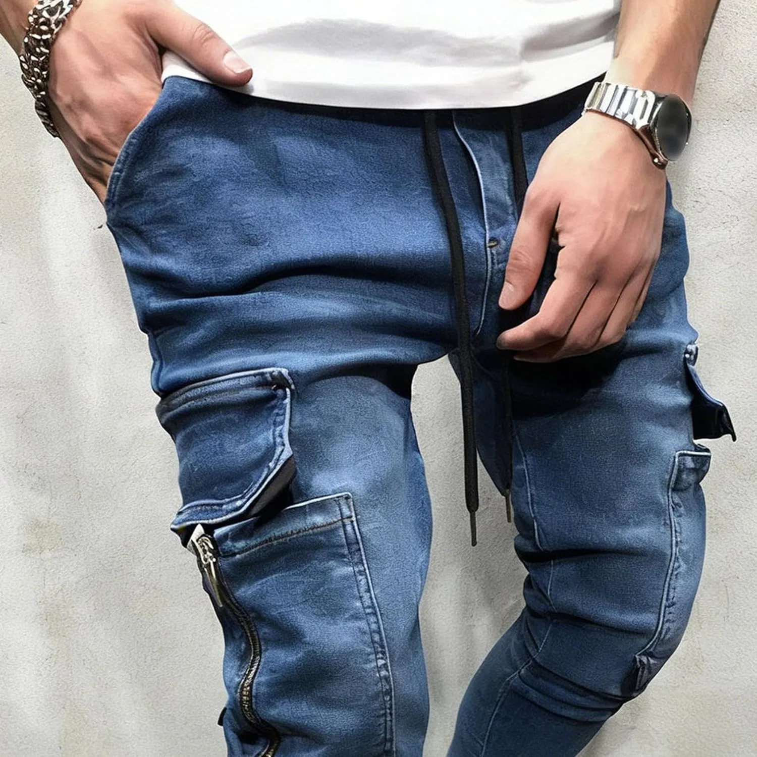 Джинсы карго Slim Fit, синие — фото 4