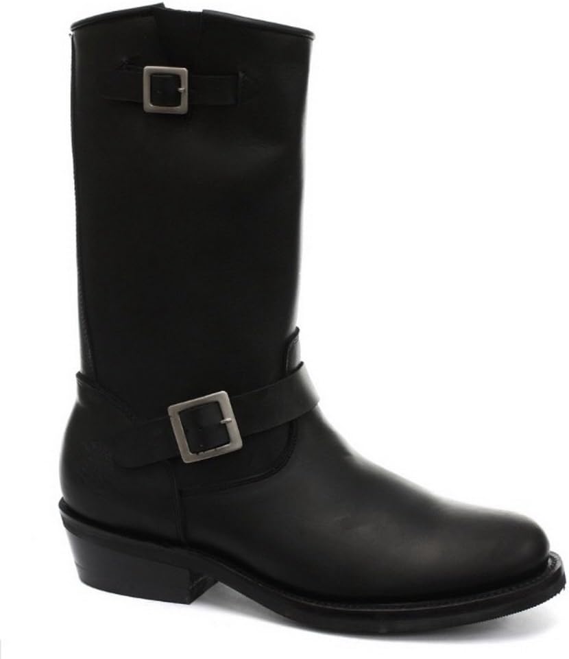 

Grinders New Rebel Black Унисекс Кожаные Западные Байкерские Высокие Ботинки с Гладкой Подошвой, initial