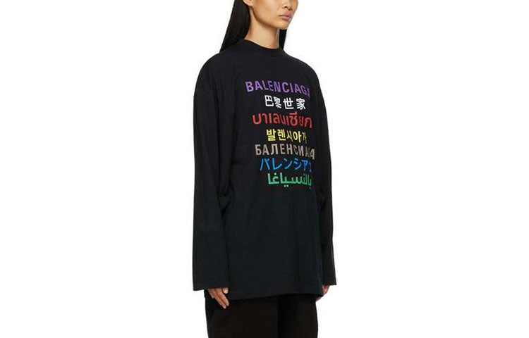Футболка Balenciaga Languages Logo Long Sleeve T-Shirt 'Black Multicolor' 641667TJVI32771, черный — фото 3