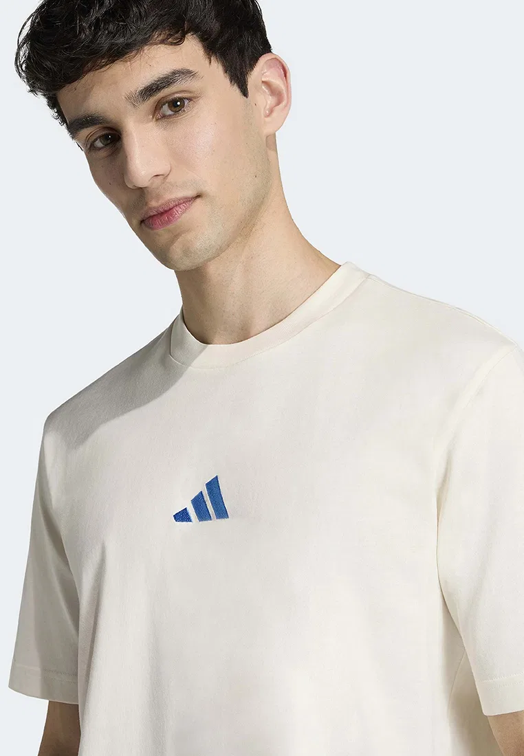 Футболка с логотипом, короткий рукав, Essentials Adidas, кремовый/синий — фото 3