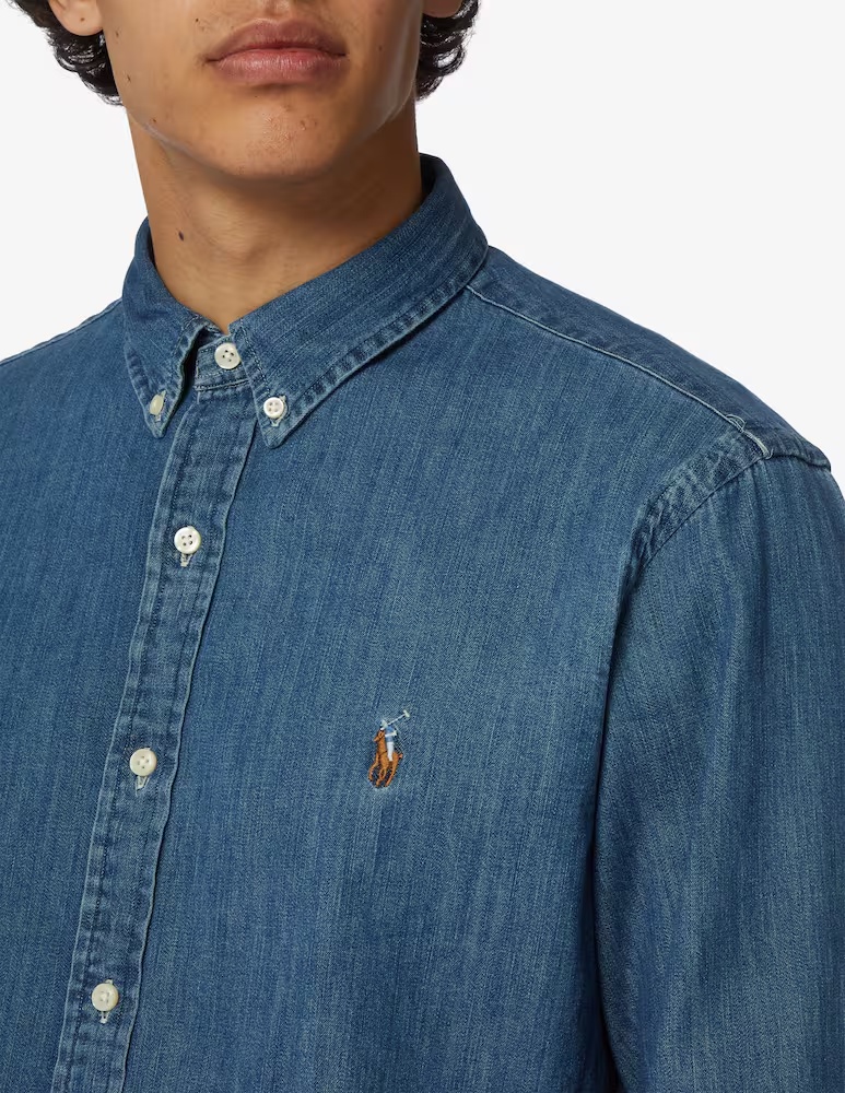 Узкая джинсовая рубашка с длинными рукавами Polo Ralph Lauren, синий — фото 4