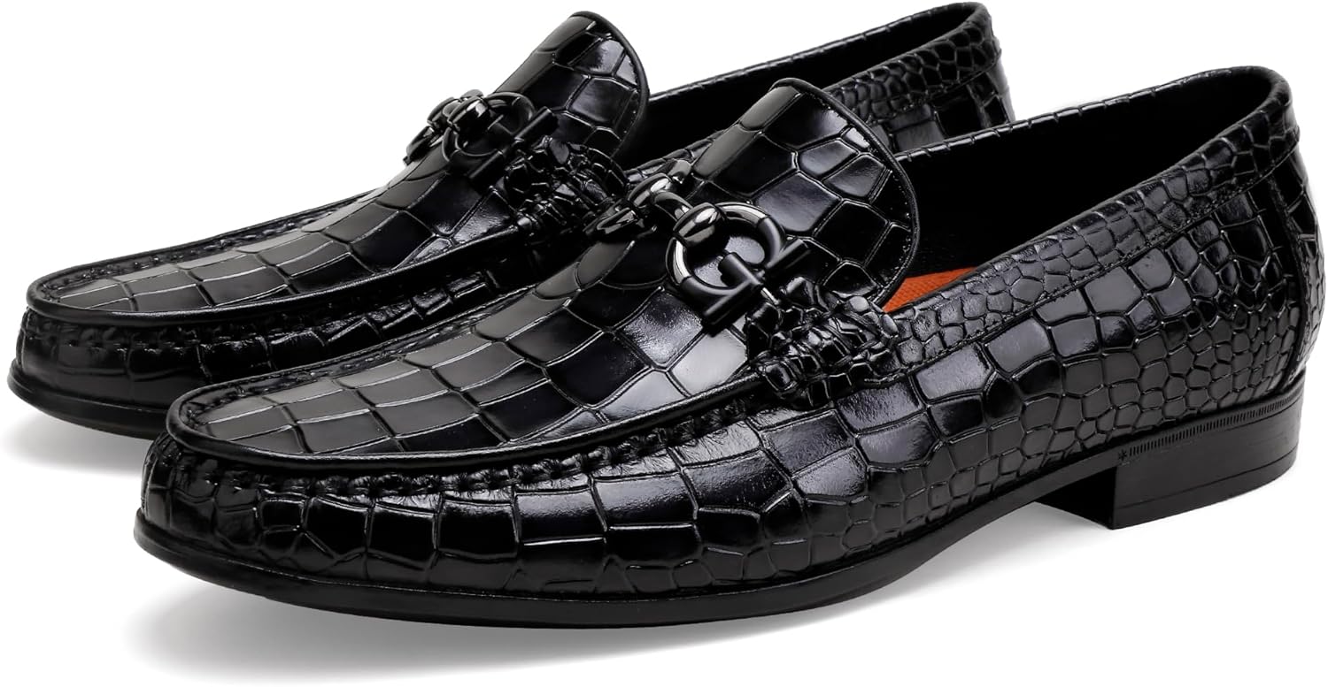 

Мужские премиальные кожаные туфли GOLDEN COXES, повседневные лоферы с аллигаторным тиснением, свадебные слипоны с пряжкой, деловые туфли на каждый день для мужчин Golden Coxes Family, черный