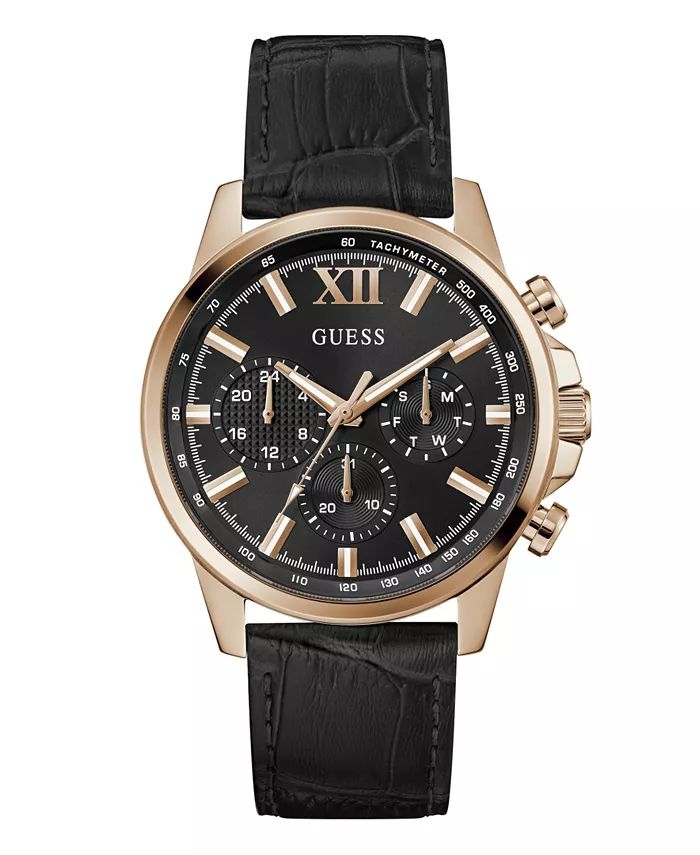 

Мужские многофункциональные часы из натуральной кожи черного цвета, 44 мм GUESS