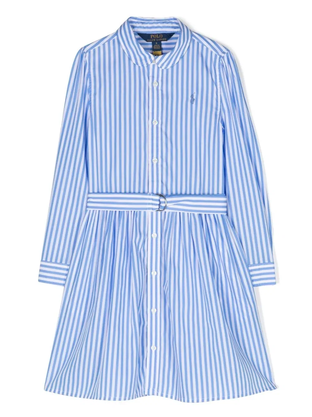 Платье-рубашка в полоску с вышитым логотипом Polo Ralph Lauren Kids, синий