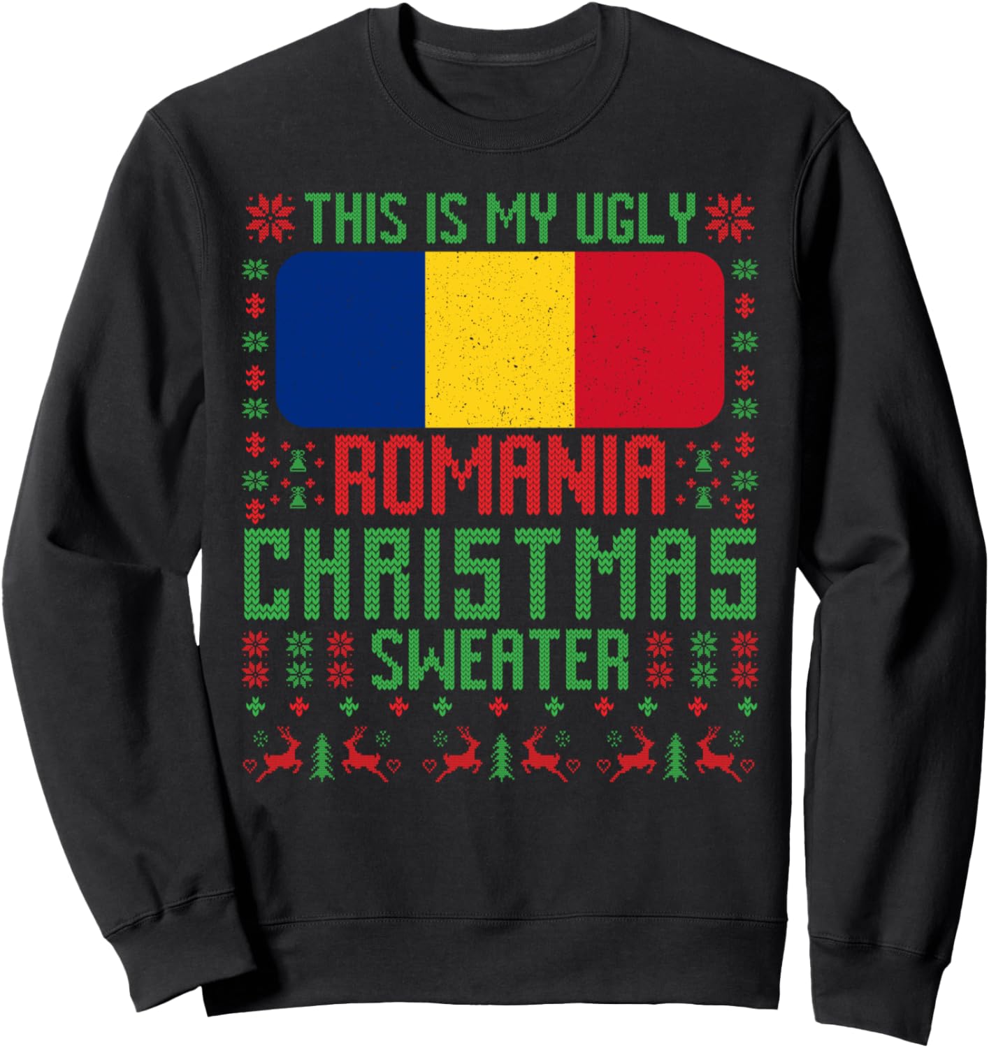 

Уродливый рождественский свитер с румынским флагом. Толстовка Funny Romanian Flag Christmas, черный
