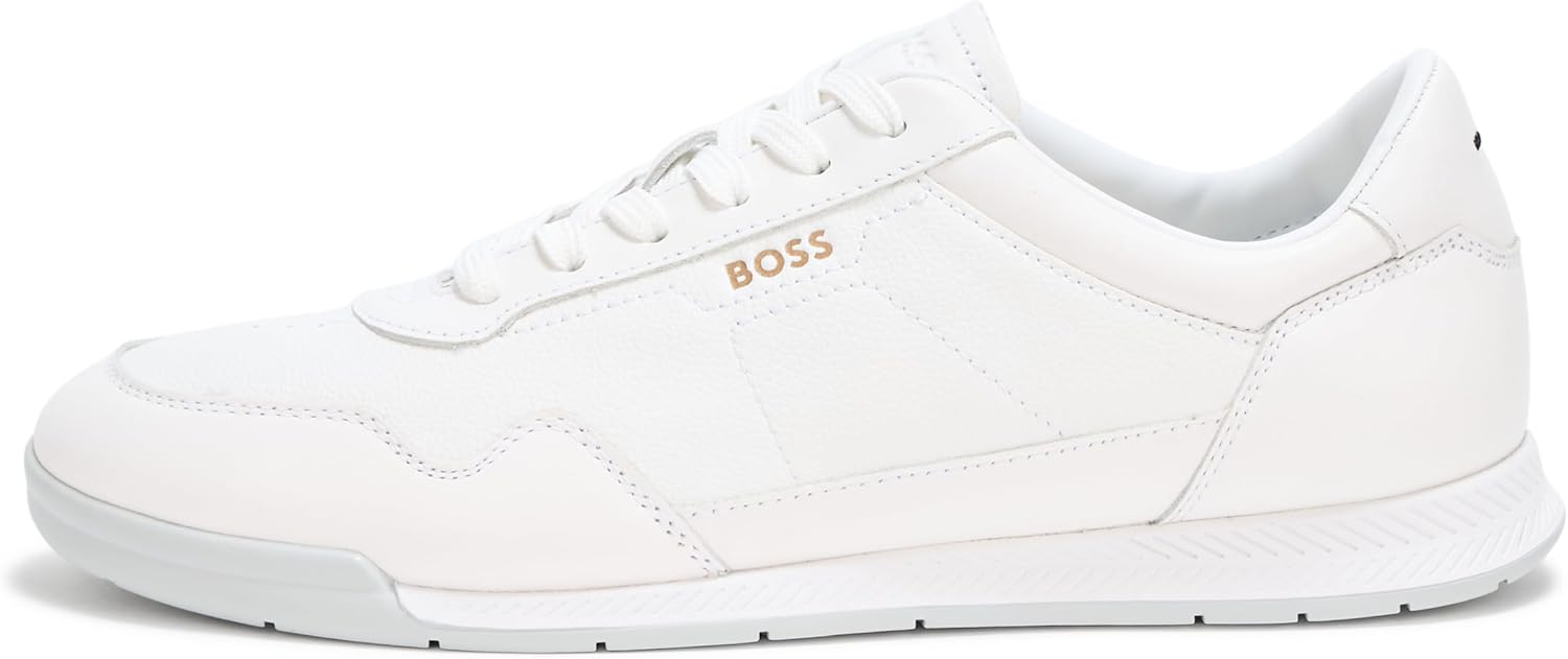 BOSS Мужские титановые низкопрофильные кожаные кроссовки, White Bone — фото 2