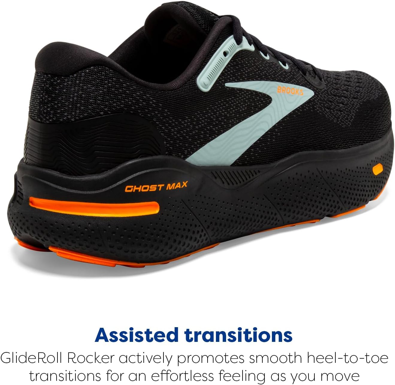 Мужские кроссовки Brooks Ghost Max Cushion для бега и ходьбы, нейтральная посадка, черный/оранжевый/голубой — фото 3