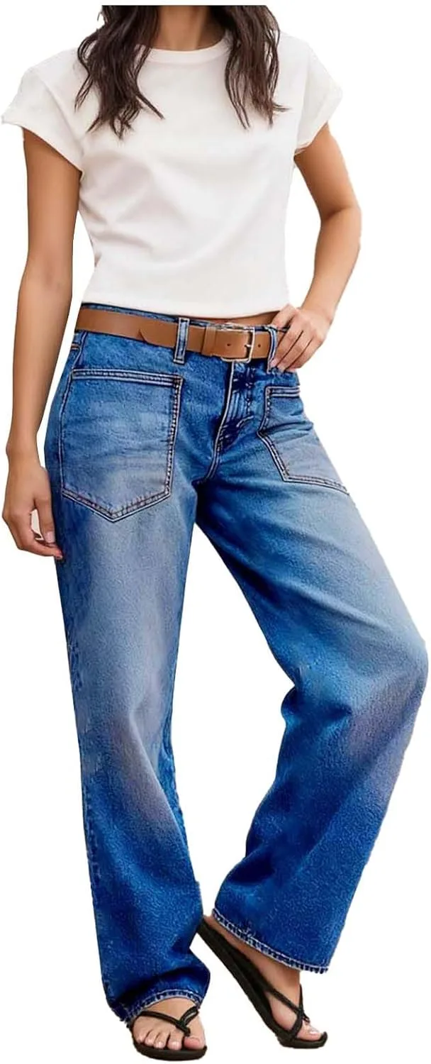 

FZYLQY женские джинсы широкие high waisted stretchy straight leg