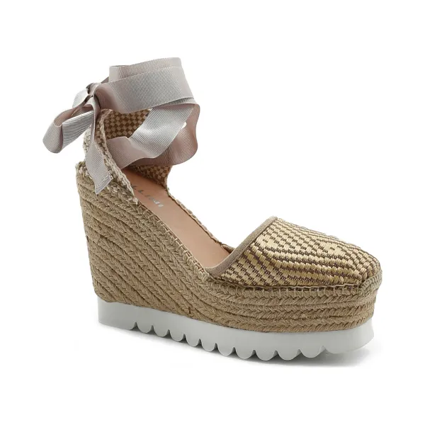 Танкетка с добавлением кожи Pollini, бежевый