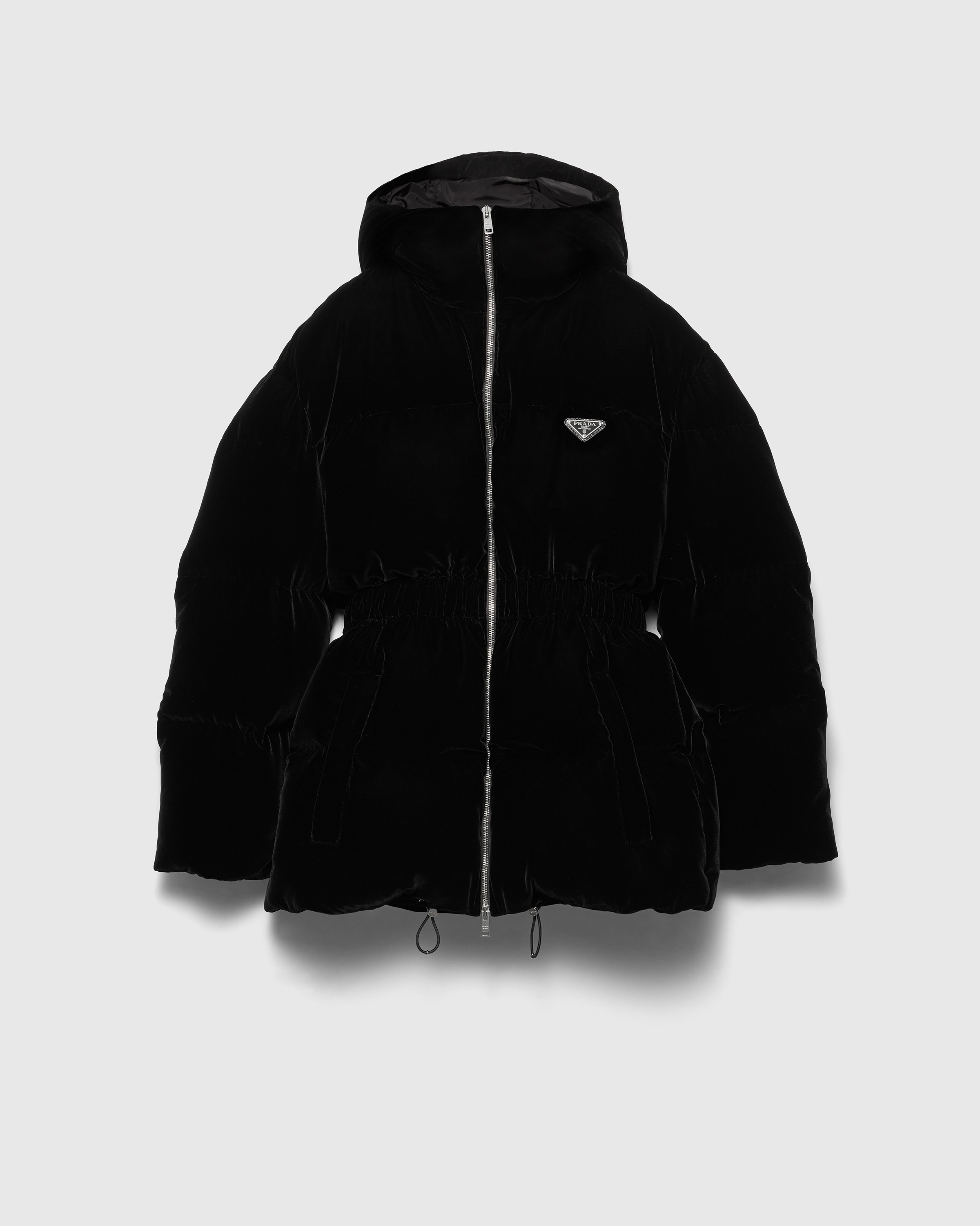 Пуховик из велюра Prada, черный