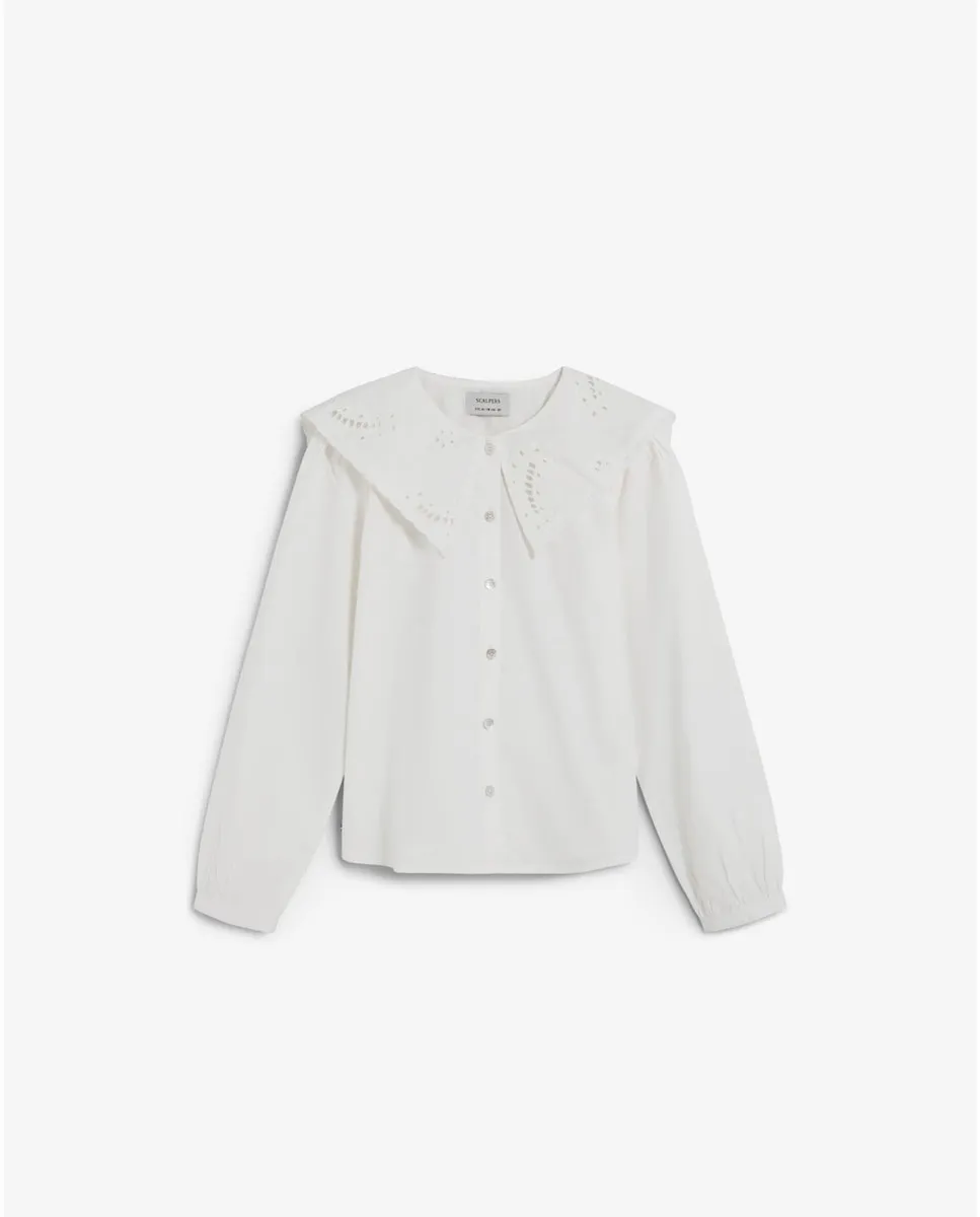 

Блузка для девочки с вышитой деталью на воротнике и волнистыми краями Scalpers, белый