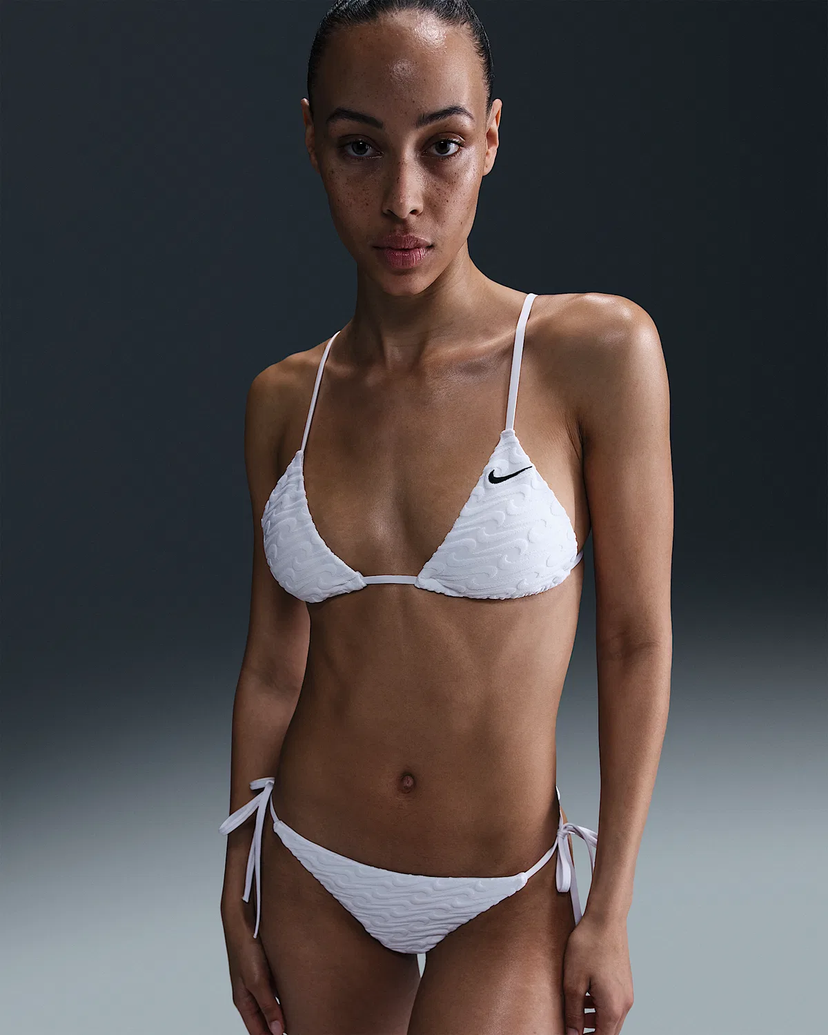 Женский треугольный бикини-топ Nike Swim с махровой текстурой, White