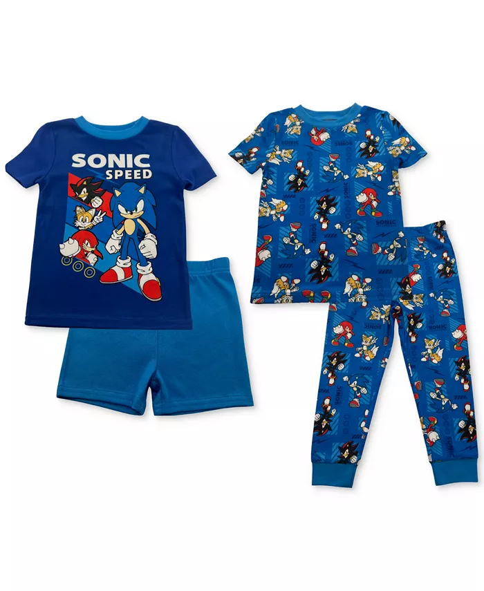

Пижама для мальчиков Toddler Boys Sonic Brushed Knit Jersey, комплект из 4 предметов, синий
