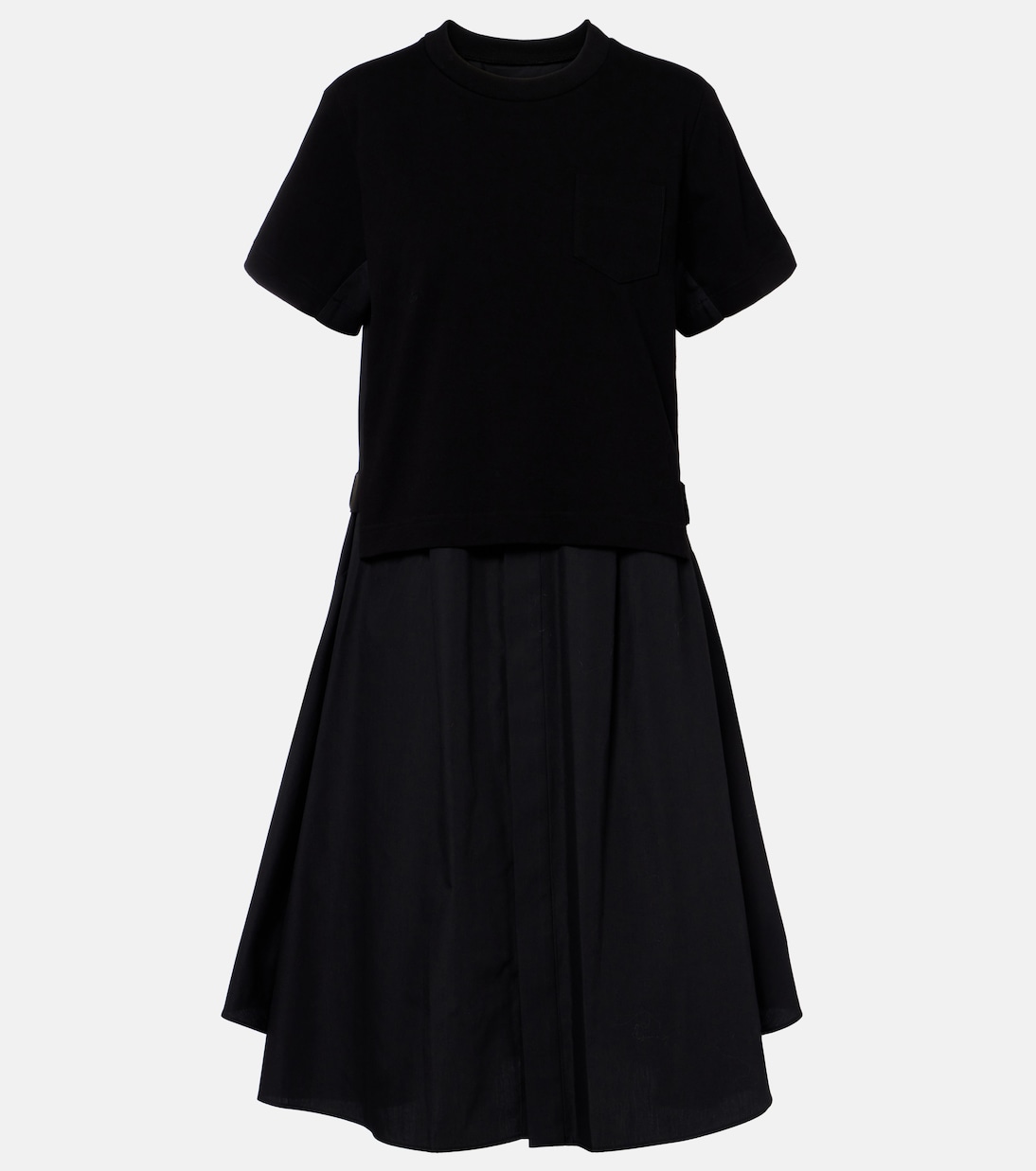 

Хлопковый поплин и джерси макси-платье Sacai, черный